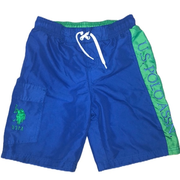 U.S. Polo Assn. Blue & Green Logo Swim Trunks - Picture 1 of 7